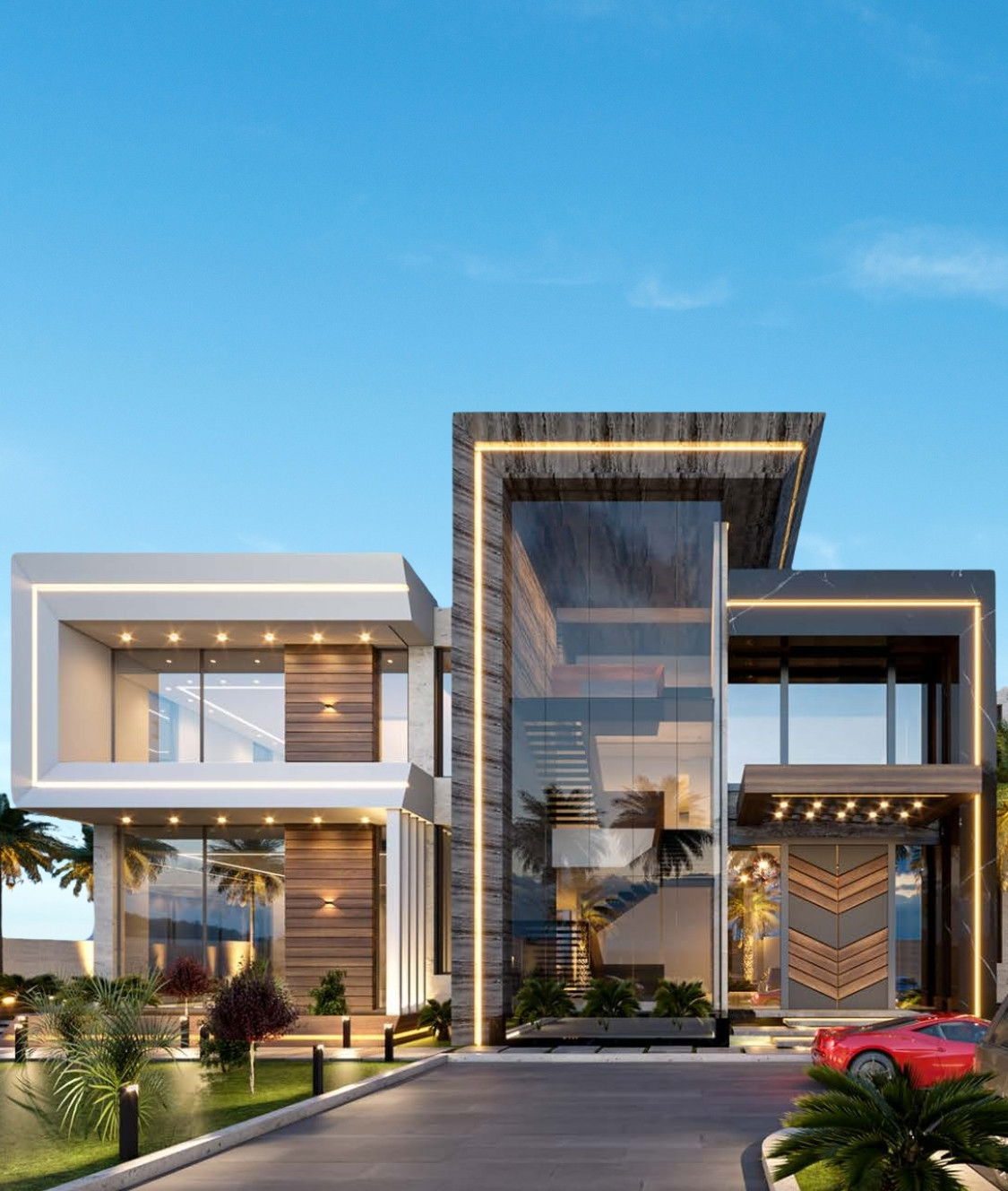 Роскошный дизайн экстерьера виллы в современном стиле