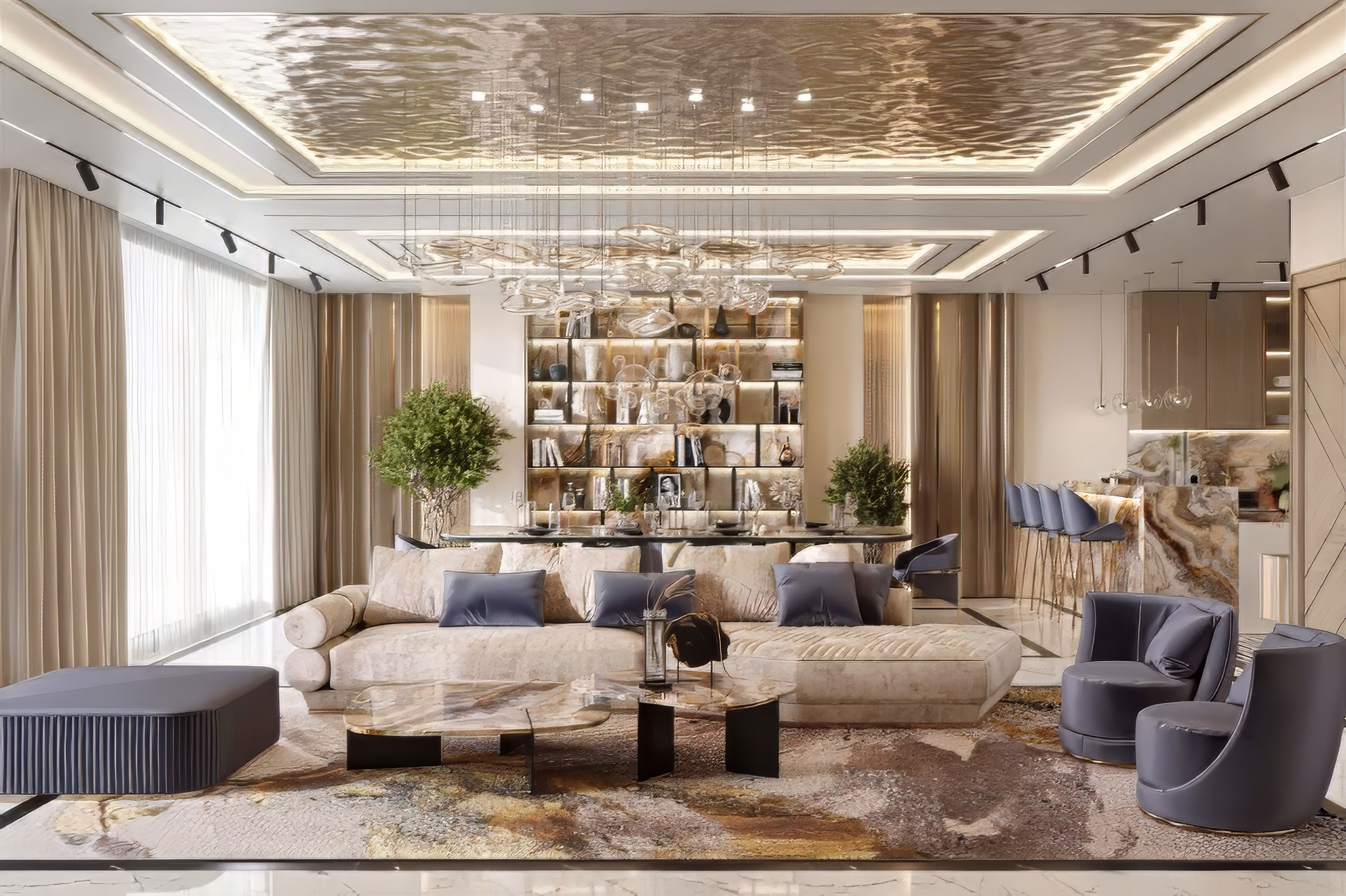 Изысканная семейная гостиная для жизни и отдыха