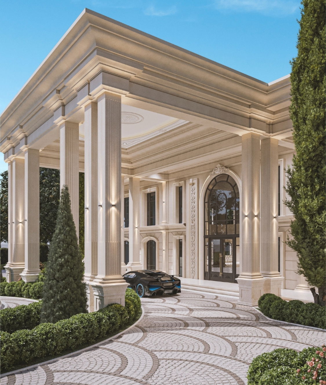 Фасад виллы в Дубае: роскошный архитектурный экстерьер