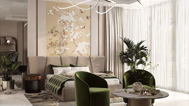 Роскошный интерьер спальни в Дубае — коричневые палитры и идеи