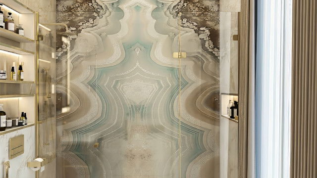 Bathroom with stained glass
