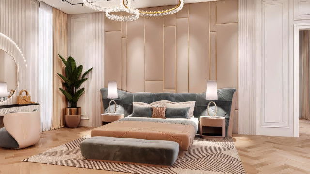 تصميم داخلي جمالي لغرفة نوم فاخرة
