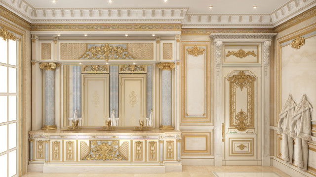 Дизайн ванной комнаты в стиле ар-нуво с мрамором и LED-подсветкой