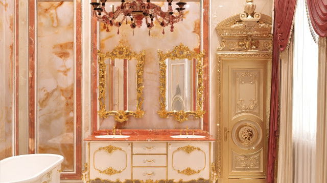 تصميم داخلي للحمام بمظهر فاخر