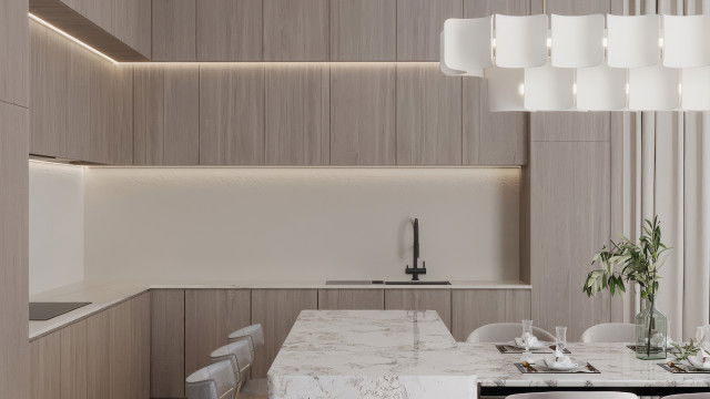 Open Kitchen Interior Design in a Dramatic Classic Mood