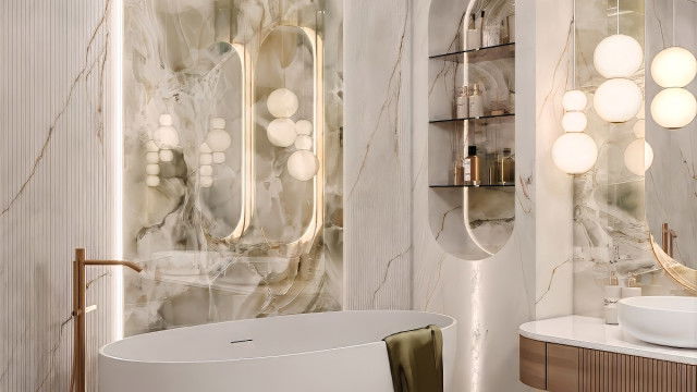 Минималистичный роскошный дизайн ванной комнаты