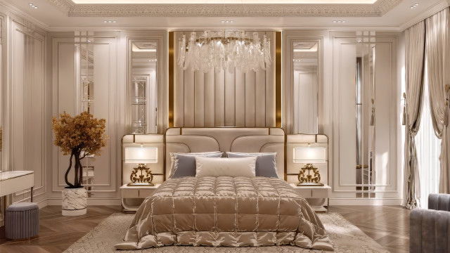 Королевский интерьер спальни в классическом стиле