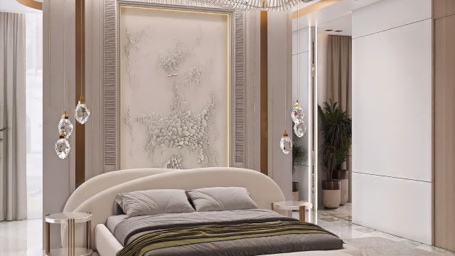 غرفة النوم مع اللمسات الفيروزية