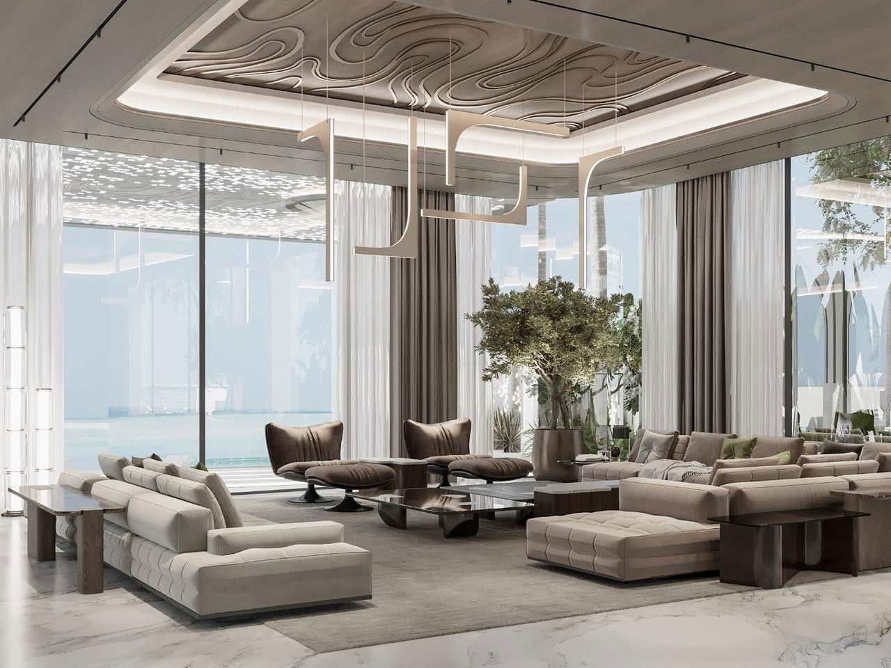 Современный интерьер семейной гостиной и прихожей