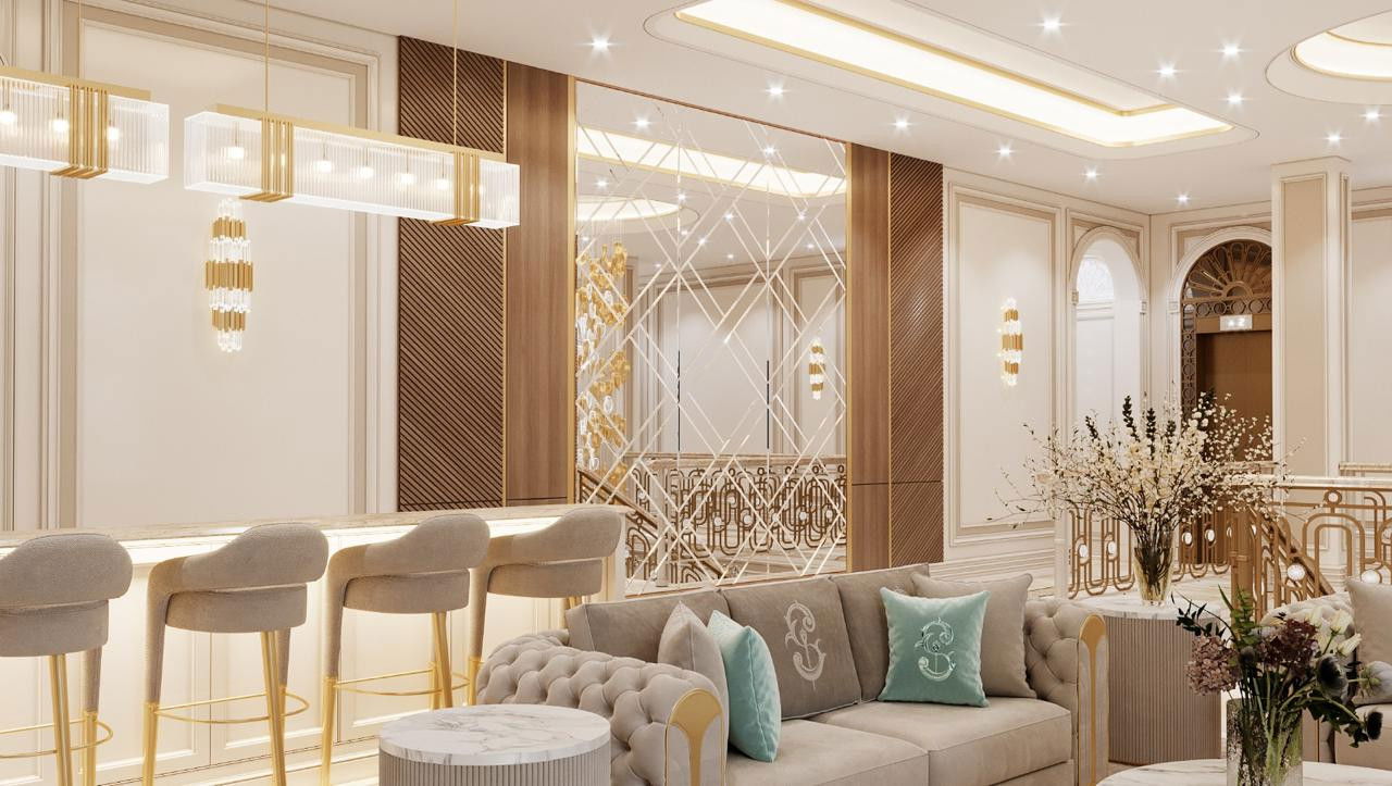 Семейная гостиная в стиле шебби шик в роскошном интерьере