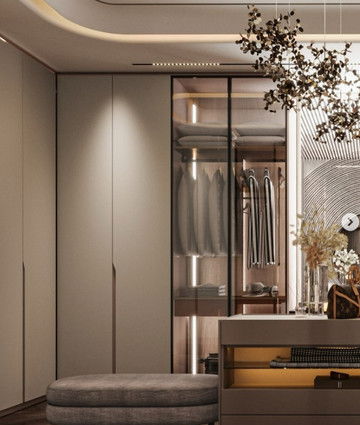 Идеальная гардеробная — кремово-золотой интерьер