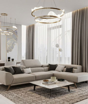 Ремонт однокомнатной квартиры в Creek Harbour, Дубай — природный современный интерьер