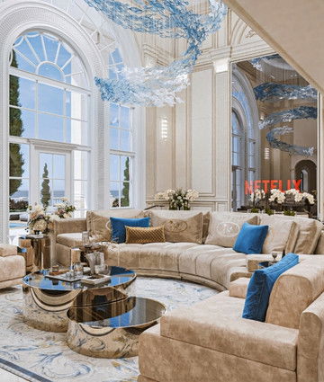 Богатый интерьер виллы: коричневый и синий