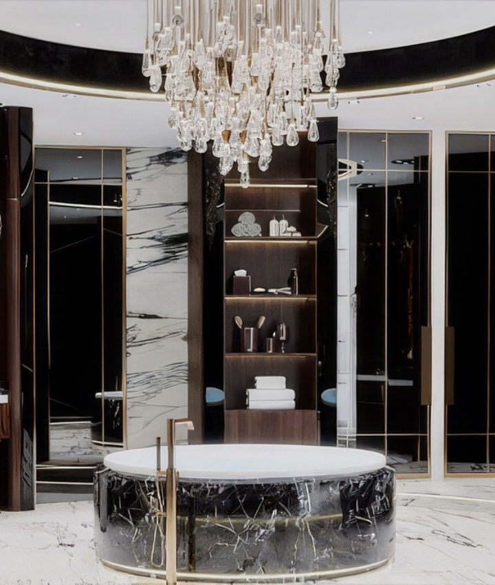 إعداد تصميم للحمام الرئيسي  بمساحة مفتوحة