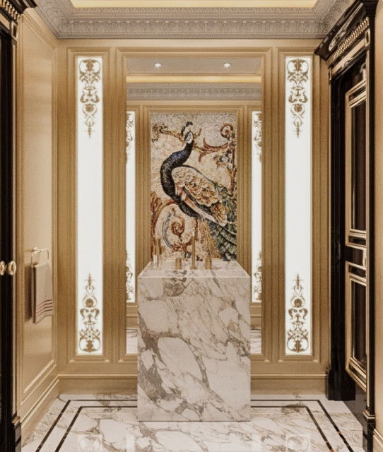 Современная ванная в розовом