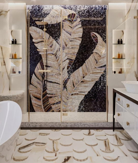 Роскошный белый дизайн ванной комнаты