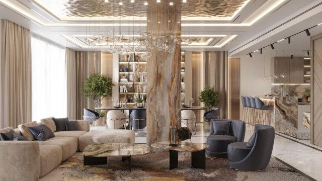 تصميم داخلي مريح لغرفة المعيشة