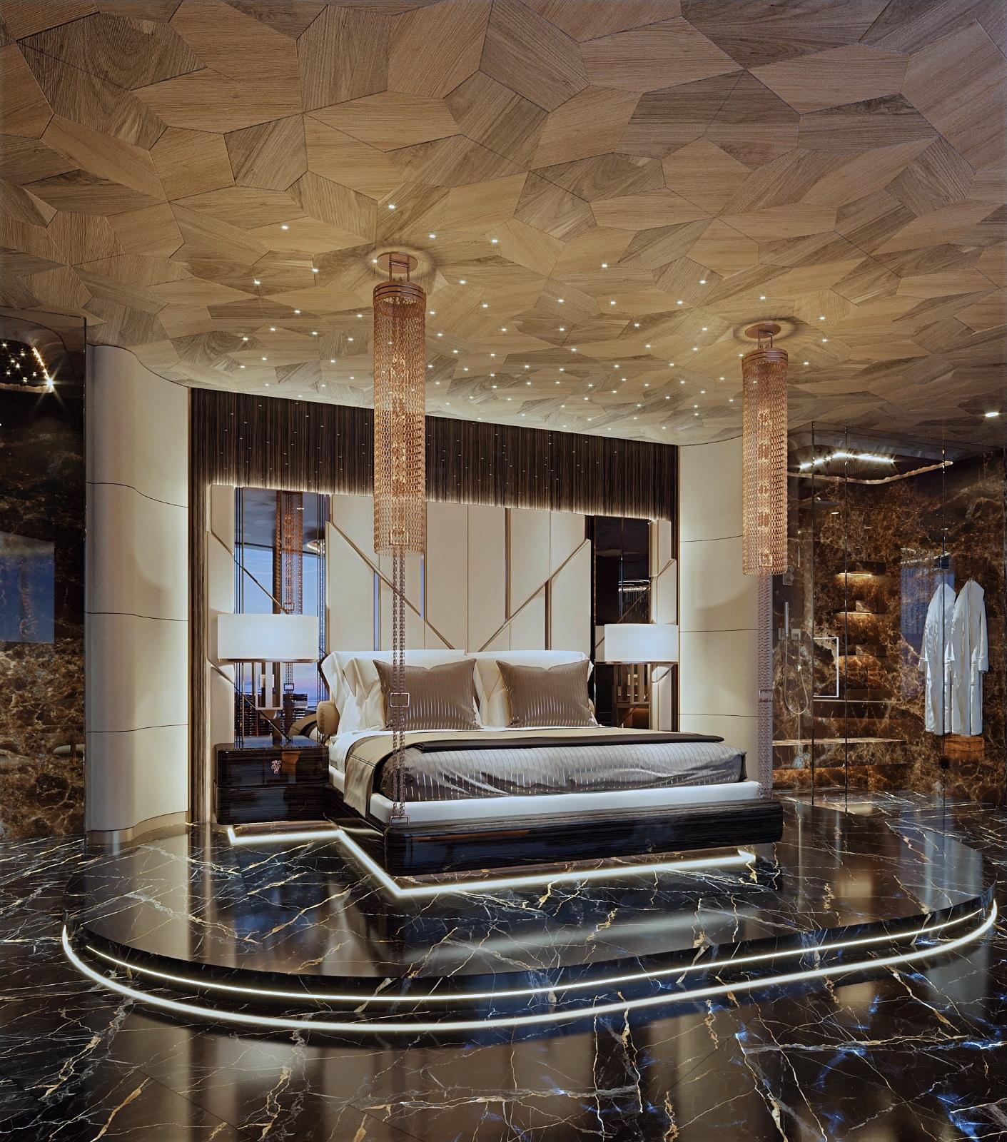 Просторный элегантный дизайн спальни