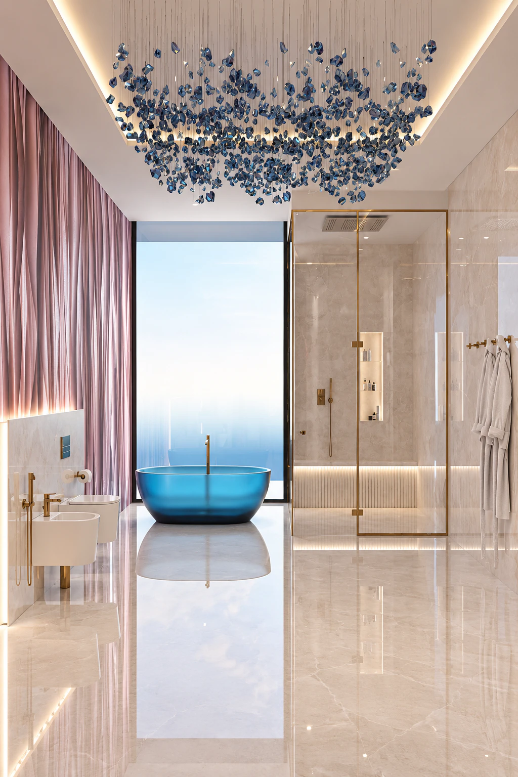 Bathroom Interior in Cream-Pink Color