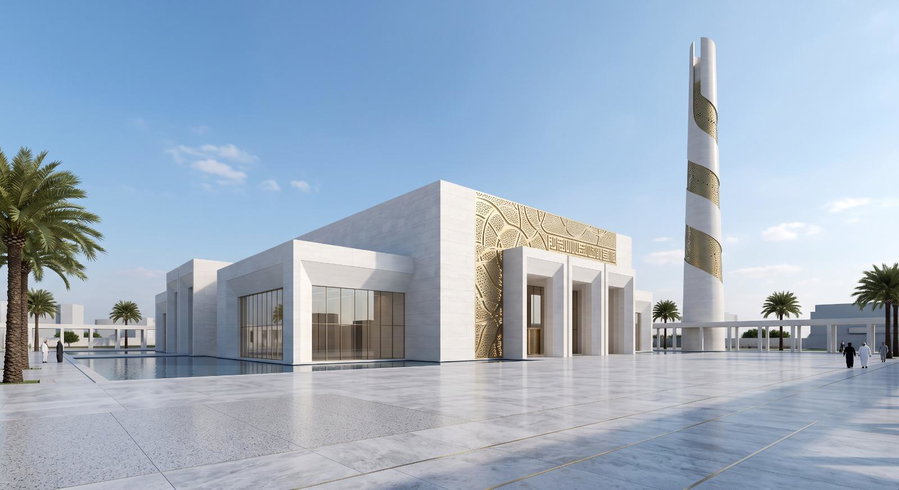 Antonovich Group's Organic Ornament Within Minimalist Mosque Form