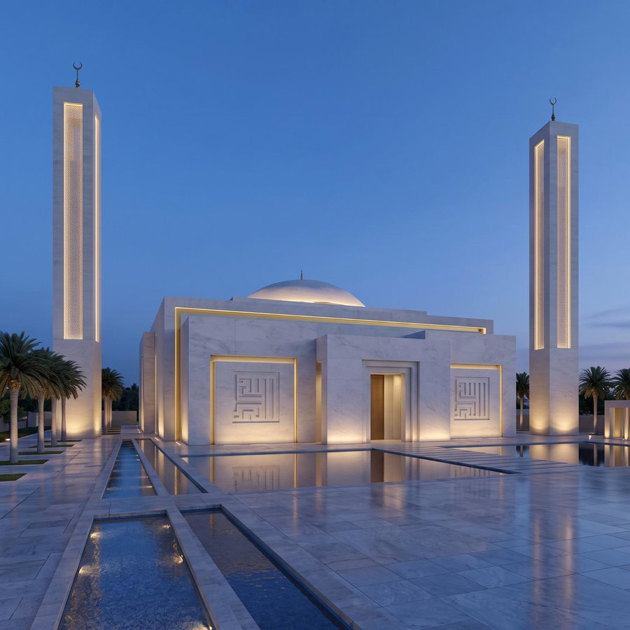 Contemporary Mosque Architecture with Minimalist Luxury: A Vision of Timeless Islamic Design