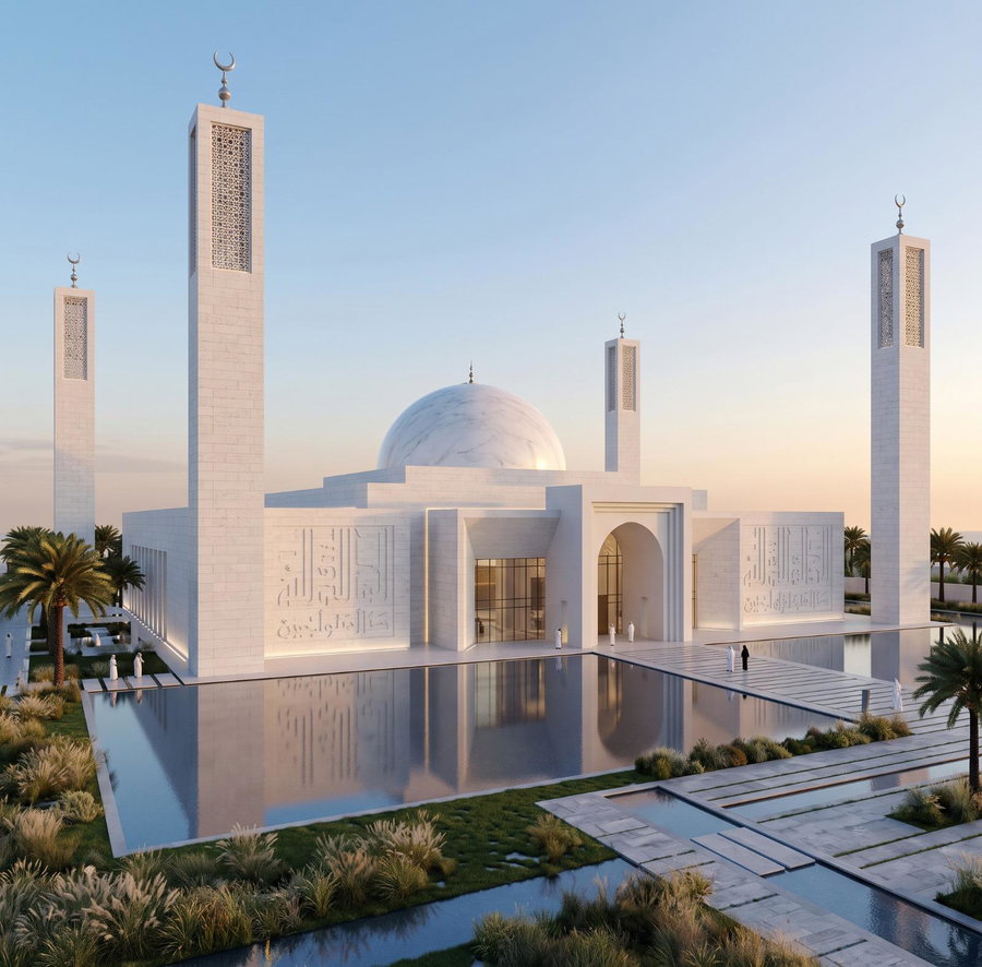 Reflections of Reverence: Marble Mosque Concept
