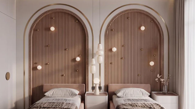 Modern Aesthetic Kids Bedroom Interior Design with Twin Beds