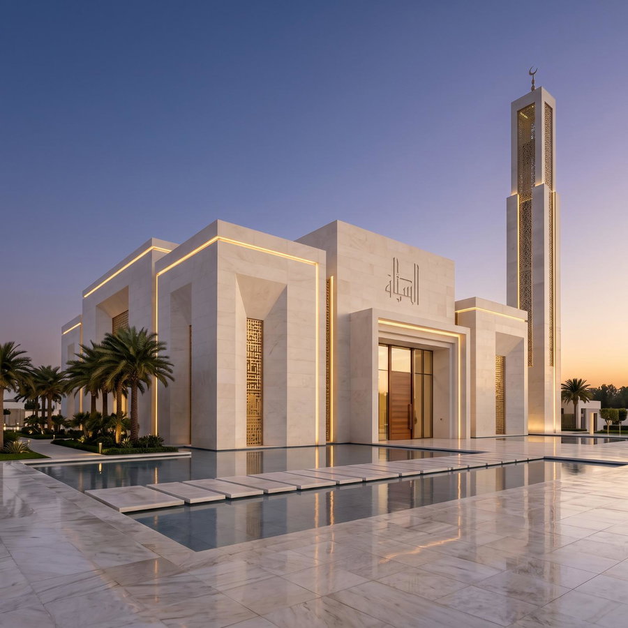 Traced in Gold: Antonovich Group's Minimalist Vision for Community Mosque Architecture