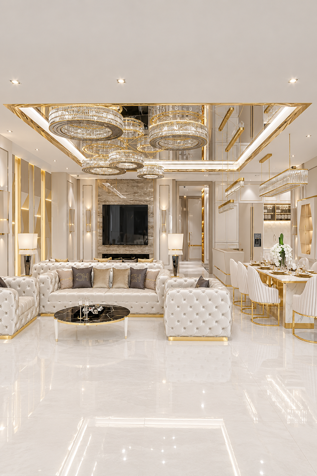 Роскошные апартаменты Royal Atlantis — интерьер в белом и золоте