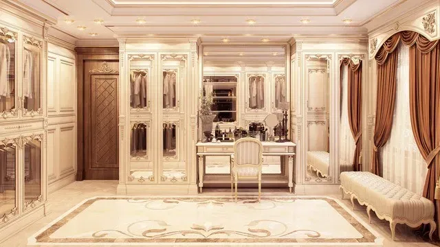 أفكار تصميم غرفة الملابس الرئيسية الفاخرة