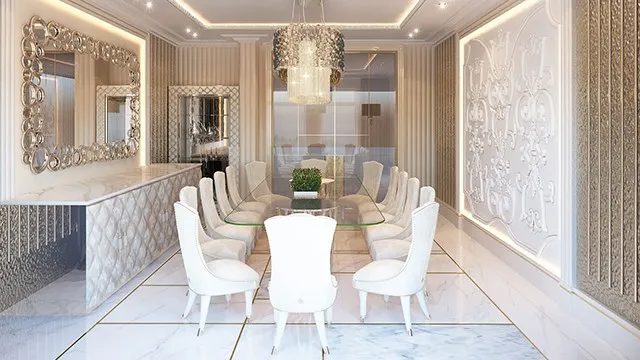 Elegant White and Gold Dining Interior for a Modern Home