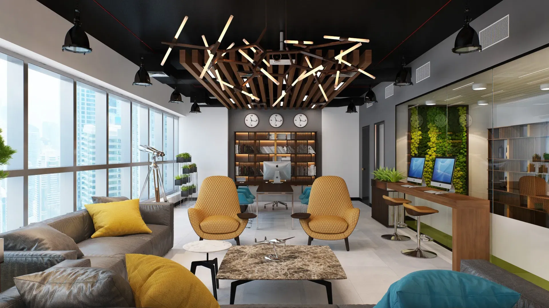 تجهيزات مكتب جريئة ومشرقة