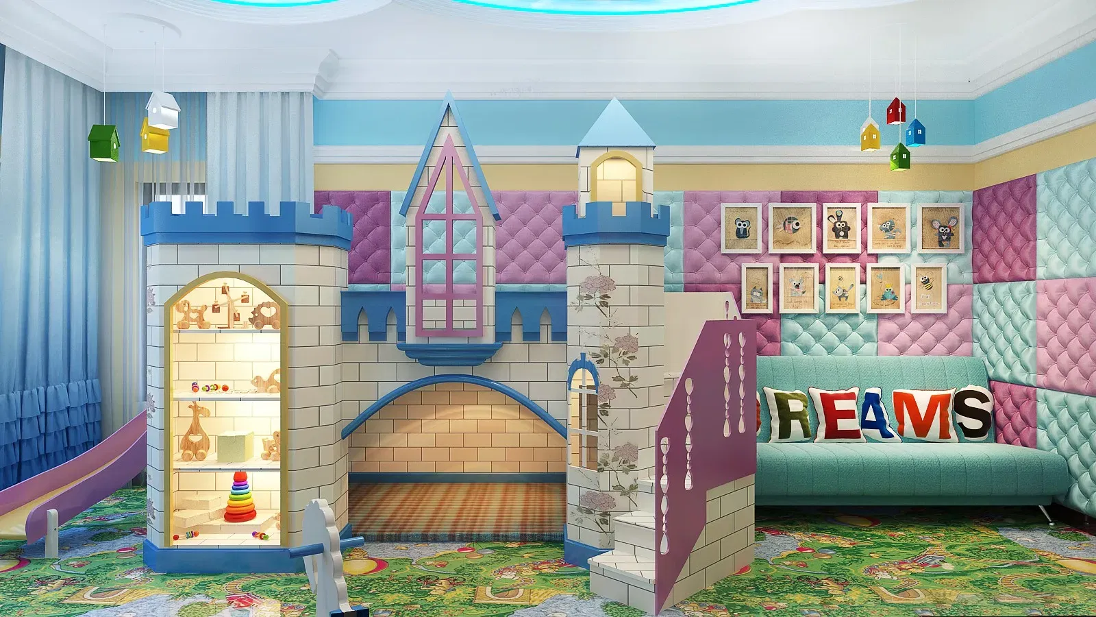 Очаровательный цветной дизайн детской игровой комнаты