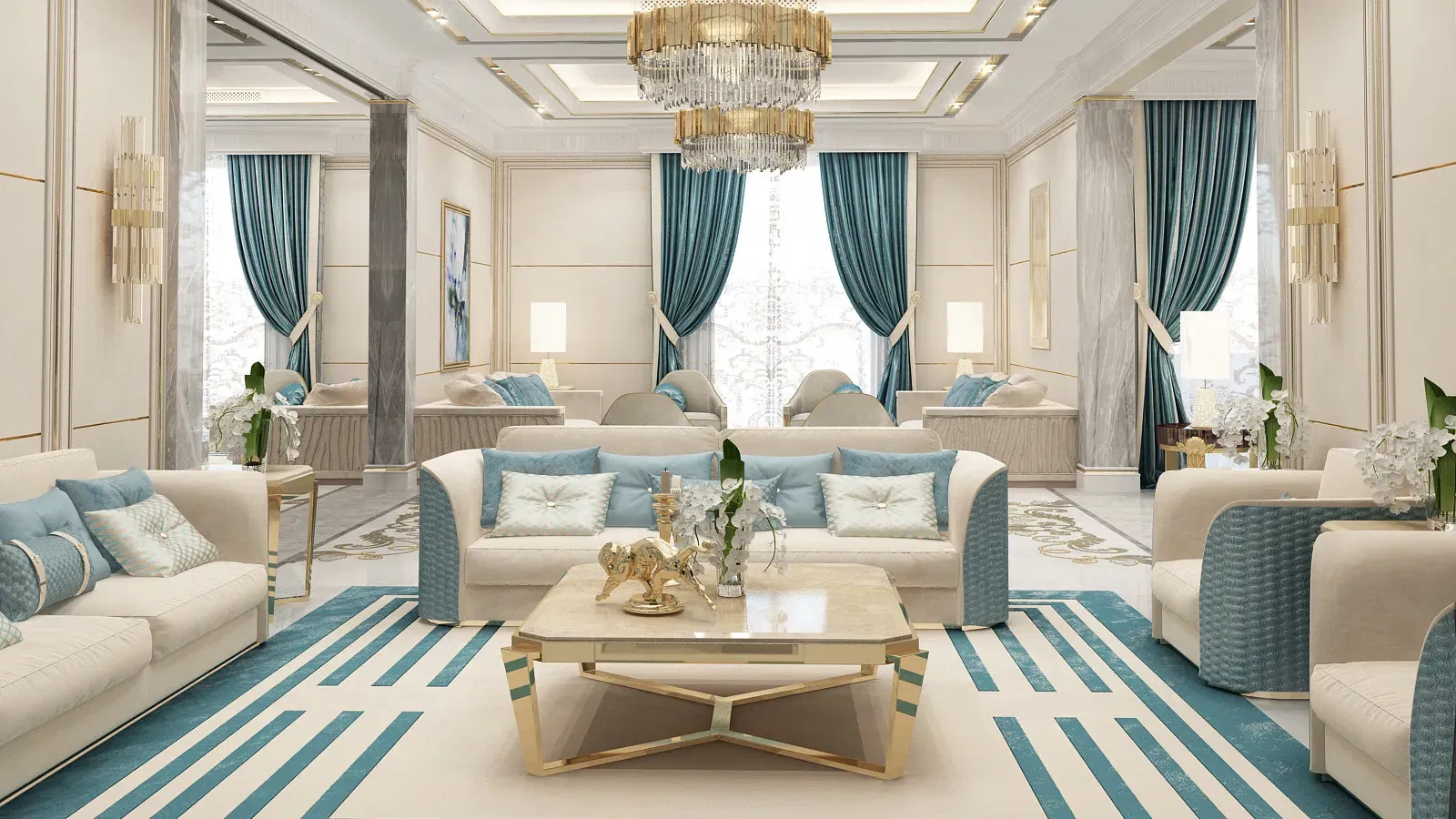 Синие акценты в гостиной — как добавить роскоши и уюта