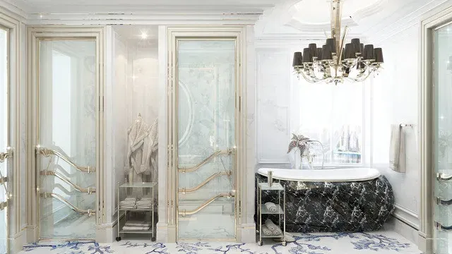 تصاميم حمامات رخامية أنيقة لتجديد فاخر