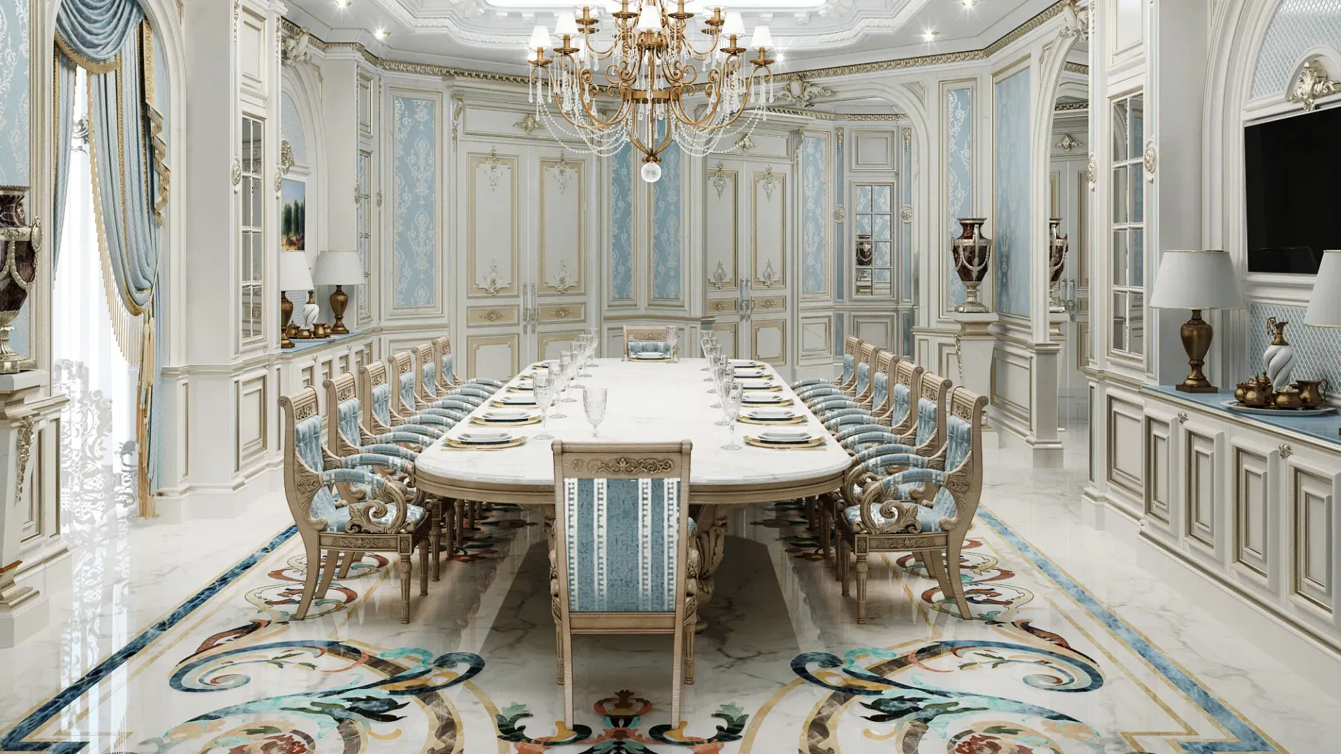 Идеи роскошного неоклассического дизайна столовой