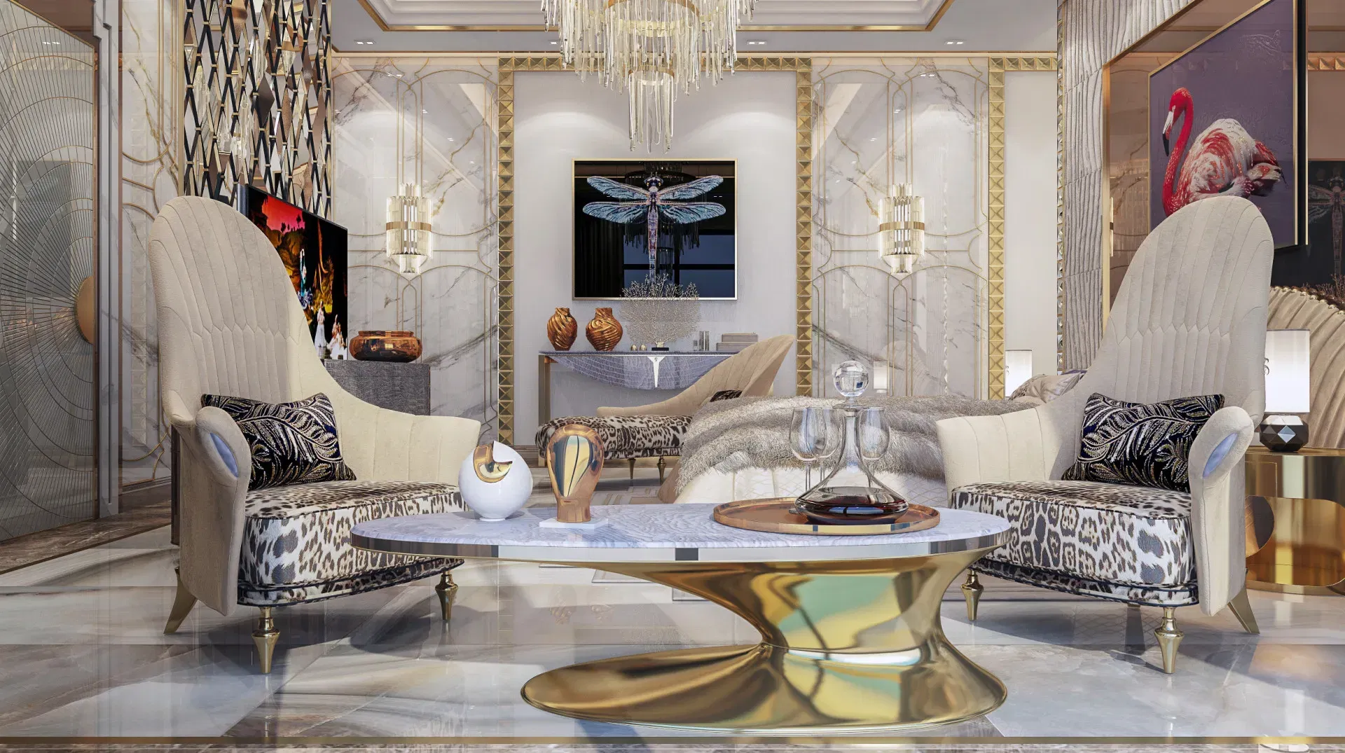 Роскошная спальня в стиле сафари — Антонович Дизайн (Antonovich Design)