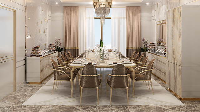 Преобразите столовую золотыми и коричневыми оттенками