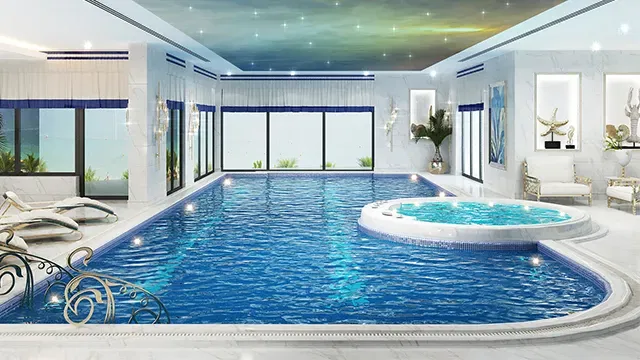 Роскошный дизайн крытых бассейнов