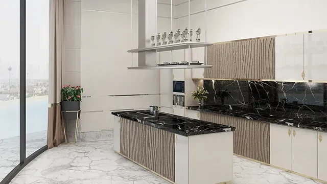 Поднимите интерьер кухни с изысканным чёрным мрамором