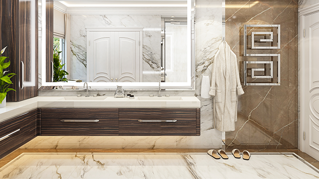 Индивидуальный мраморный интерьер ванной комнаты