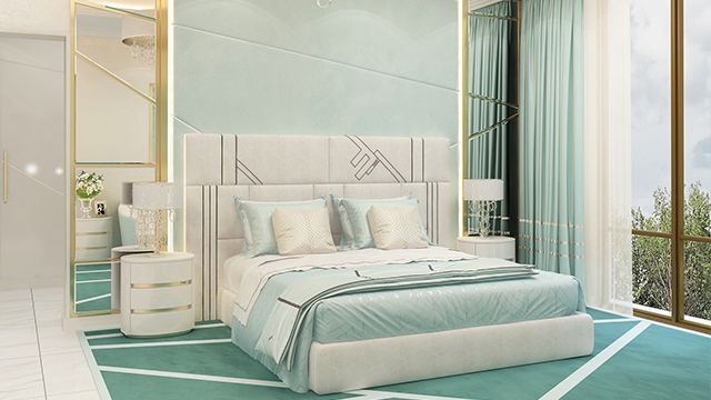 Преобразите интерьер спальни светло-зелёной мебелью в Дубае