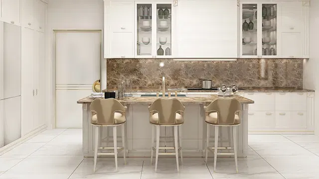 Элегантный дизайн кухни: чистые линии и мрамор