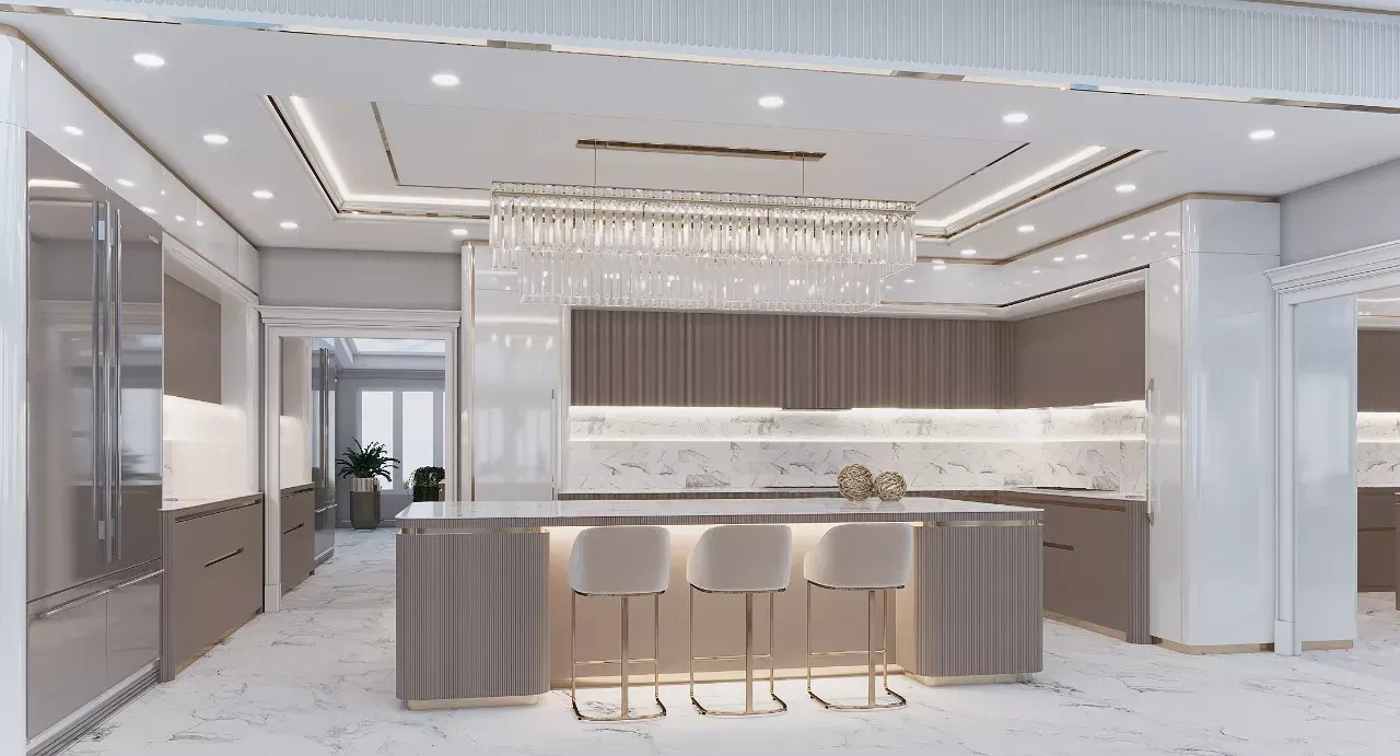 تصميمات مطبخ أنيقة لفيلات دبي الفاخرة
