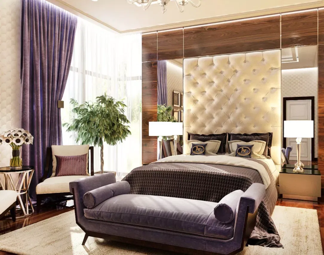 تصميم داخلي لغرفة نوم بنية فاخرة مستوحاة من دبي