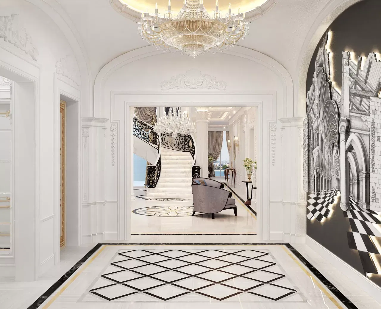 ارتقِ بمدخل منزلك: أفكار تصميم المداخل والدهاليز الفاخرة