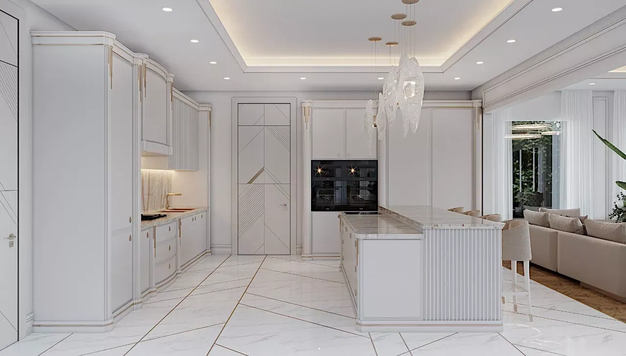 استكشف مساحة مطبخ أنيقة في منزل فخم