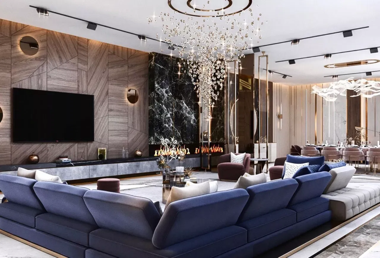 غرف جلوس أنيقة وواسعة في فيلات دبي الفاخرة