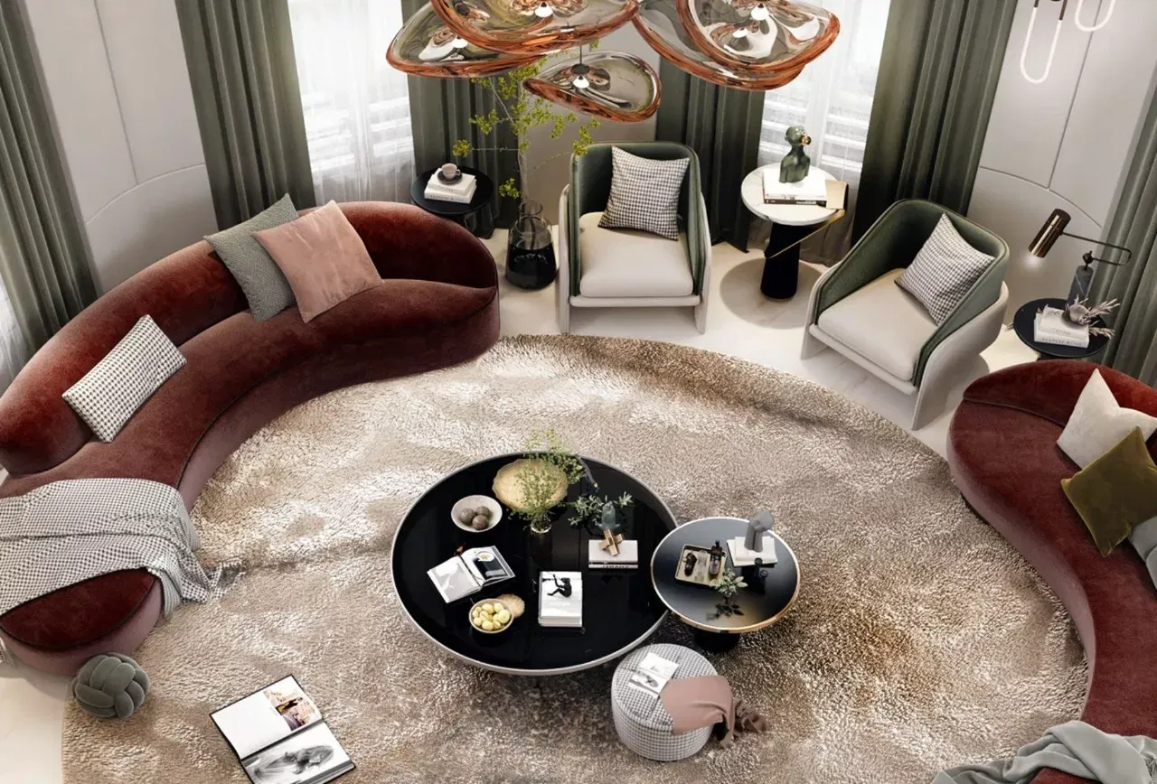 أفكار فاخرة لتصميم غرفة جلوس دائرية