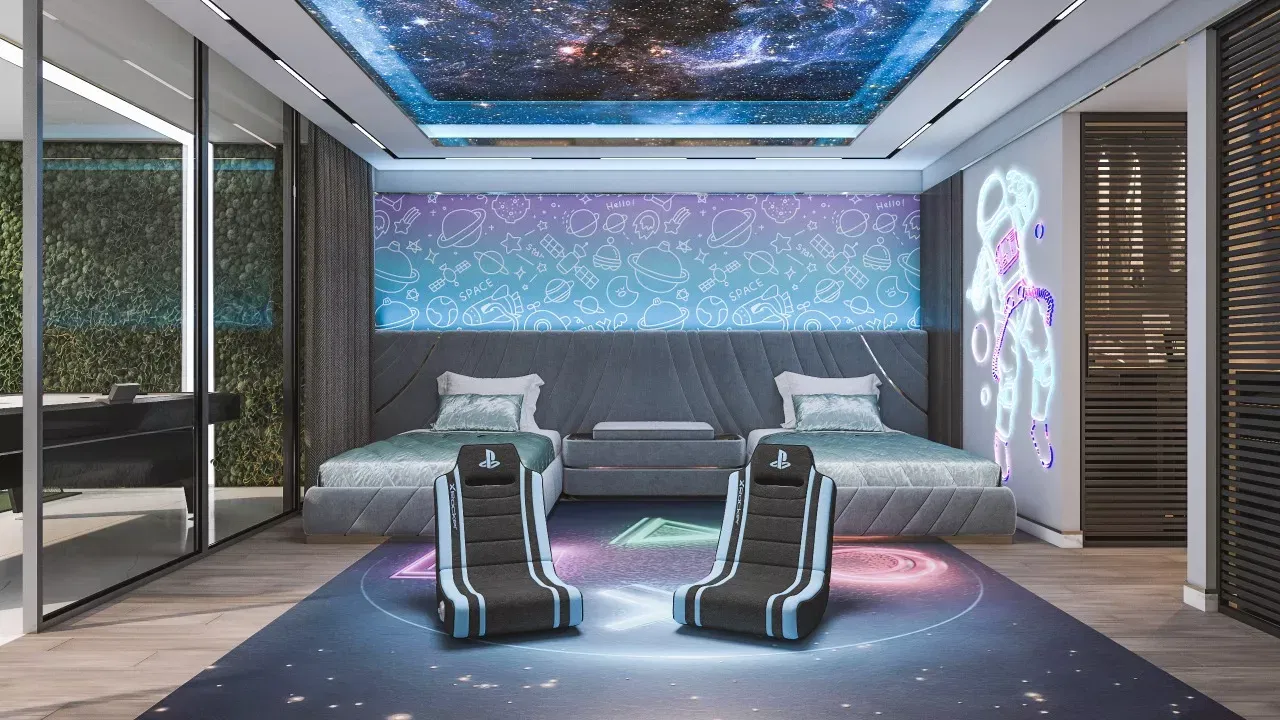 تصميم غرفة نوم أولاد فاخرة مع منطقة ألعاب حصرية